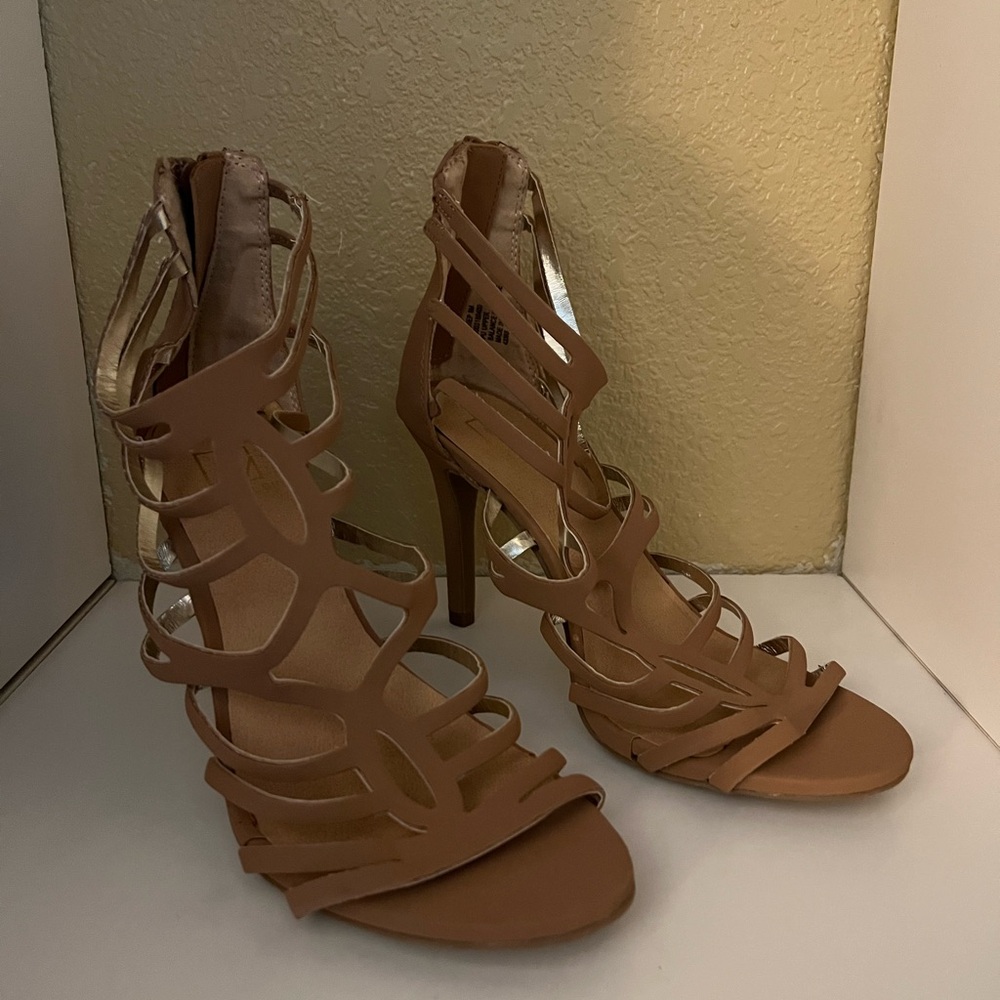 Material Girl Tan Strappy Heels